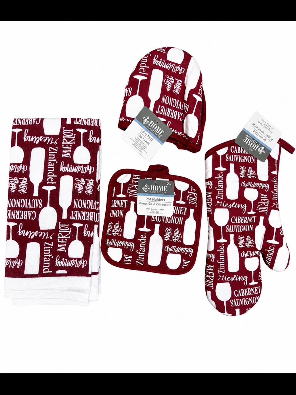 Burgundy Wine-Print Oven Mitt & Kitchen Towel Set